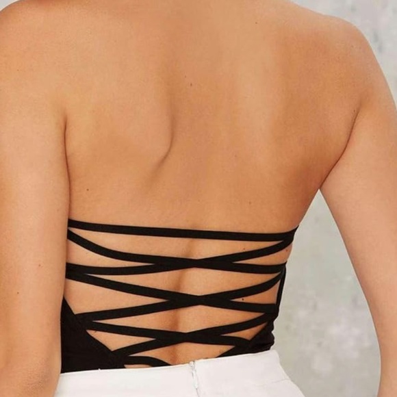 Black velvet bodysuit romper onesie sexy strapless corset lace up jumpsuit rave - Picture 3 of 6